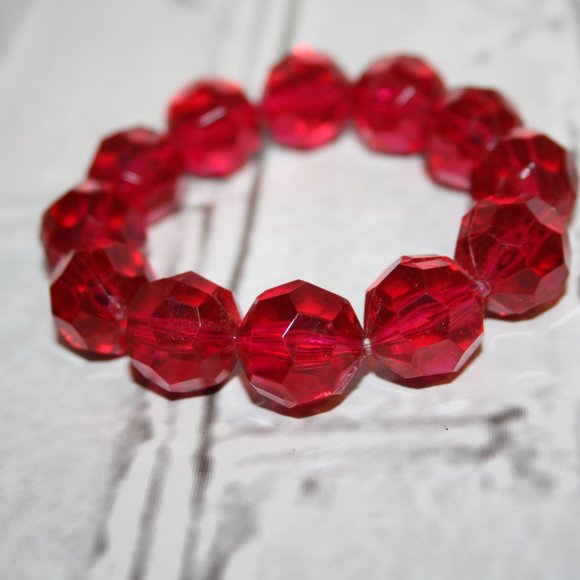 🔴✨ Chunky Ruby Red Beaded Bracelet – 7" · Bold Color · Elastic Fit - Picture 2 of 3
